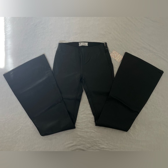 NWT Free People Black Penny Pull on Vegan Leather Flare Pants Size 24 - Picture 4 of 11